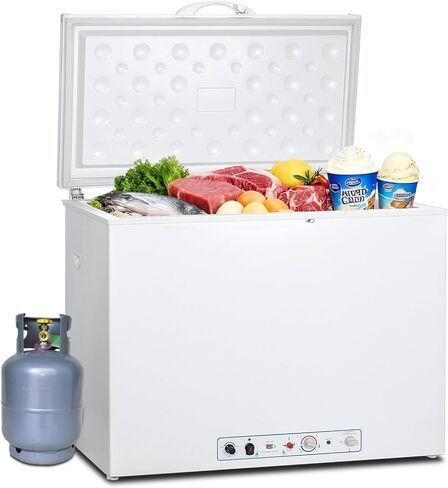 SMETA 12 فولت ثلاجة محمولة البروبان الفريزر RV الفريزر 110/12 فولت الصدر التخييم في الهواء الطلق الفريزر العميق الكهربائية LPG AC / DC 3-way امتصاص الغاز الصدر الفريزر برودة قبالة الشمسية لRV، 2.4 قدم مكعب، أسود مع قفل in Kuwait