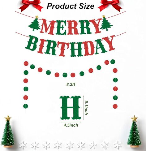 Merry Birthday Banner Red and Green Glittery Christmas Birthday Banner Christmas Happy Birthday Banners for Merry Christmas Banners Decorations Wall Fireplace Home Party Decor in Kuwait