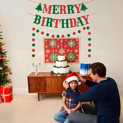 Merry Birthday Banner Red and Green Glittery Christmas Birthday Banner Christmas Happy Birthday Banners for Merry Christmas Banners Decorations Wall Fireplace Home Party Decor in Kuwait