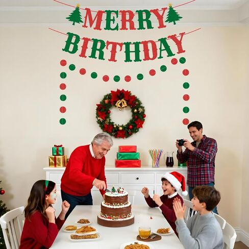 Merry Birthday Banner Red and Green Glittery Christmas Birthday Banner Christmas Happy Birthday Banners for Merry Christmas Banners Decorations Wall Fireplace Home Party Decor in Kuwait