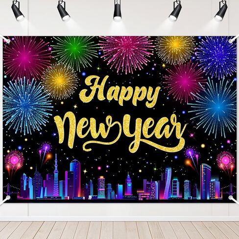 لافتة Avezano 2026 Happy New Year، متعددة الألوان، زينة حفلات رأس السنة الجديدة السعيدة، الألعاب النارية Cityscape السنة الجديدة، لوازم حفلات NYE (6 × 3.6 قدم) in Saudi Arabia