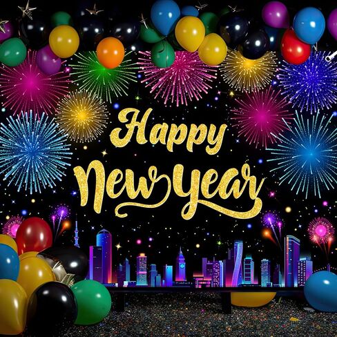 لافتة Avezano 2026 Happy New Year، متعددة الألوان، زينة حفلات رأس السنة الجديدة السعيدة، الألعاب النارية Cityscape السنة الجديدة، لوازم حفلات NYE (6 × 3.6 قدم) in Saudi Arabia