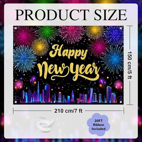 لافتة Avezano 2026 Happy New Year، متعددة الألوان، زينة حفلات رأس السنة الجديدة السعيدة، الألعاب النارية Cityscape السنة الجديدة، لوازم حفلات NYE (6 × 3.6 قدم) in Saudi Arabia