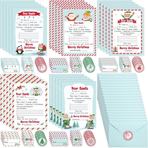 125Pcs Letter to Santa Kit Christmas Wish List Christmas Cards Elf Xmas Letter Paper Stationery with Envelopes Stamps Official Letters to Santa Writing Kit for Holiday Greeting Supplies in Saudi Arabia