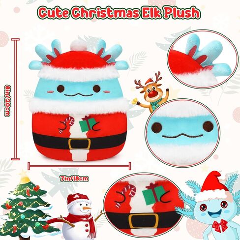 Christmas Axolotl Plush Toy Stuffed Animal,11" Blue and Red Soft Plush Pillow Kawaii Plushies Christmas Decoration,Plush Toys Gift for Kids Boy Girl in Kuwait