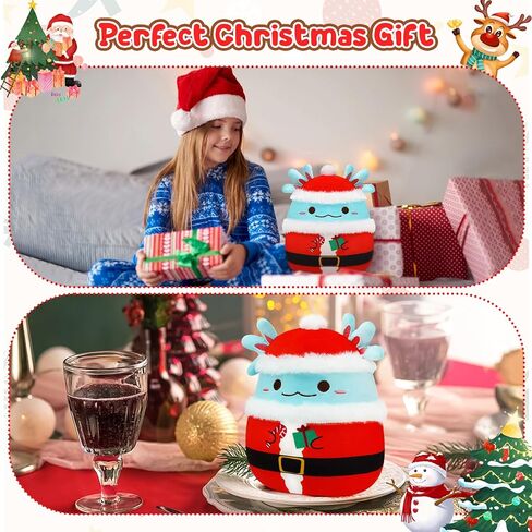 Christmas Axolotl Plush Toy Stuffed Animal,11" Blue and Red Soft Plush Pillow Kawaii Plushies Christmas Decoration,Plush Toys Gift for Kids Boy Girl in Kuwait