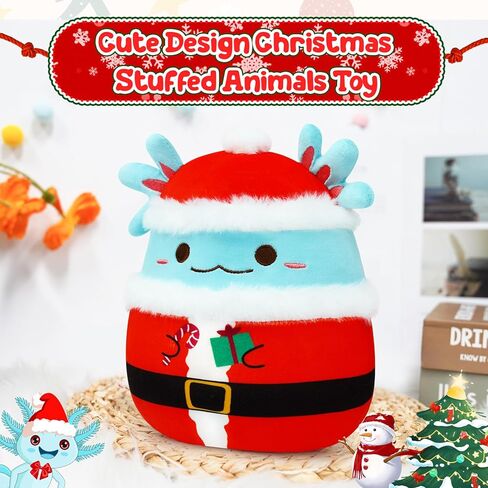 Christmas Axolotl Plush Toy Stuffed Animal,11" Blue and Red Soft Plush Pillow Kawaii Plushies Christmas Decoration,Plush Toys Gift for Kids Boy Girl in Kuwait