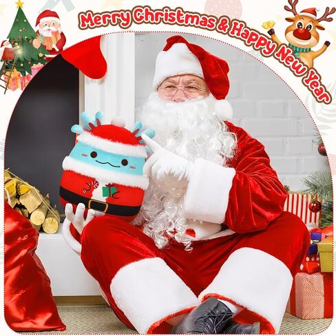 Christmas Axolotl Plush Toy Stuffed Animal,11" Blue and Red Soft Plush Pillow Kawaii Plushies Christmas Decoration,Plush Toys Gift for Kids Boy Girl in Kuwait