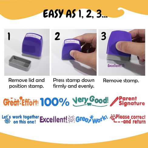 8-Pcs Self-Inking Teacher Stamps for Classroom – Colorful Motivational Stamps Set with Transparent Storage Box, Perfect for Grading Homework, Rewards & Parent Signatures (Rainbow) in Saudi Arabia