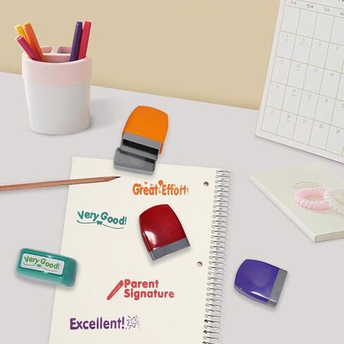 8-Pcs Self-Inking Teacher Stamps for Classroom – Colorful Motivational Stamps Set with Transparent Storage Box, Perfect for Grading Homework, Rewards & Parent Signatures (Rainbow) in Saudi Arabia