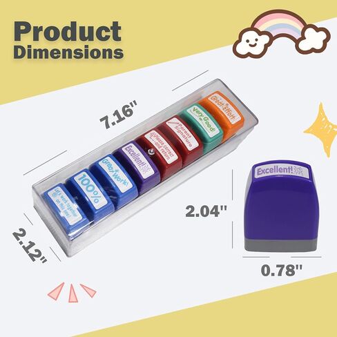 8-Pcs Self-Inking Teacher Stamps for Classroom – Colorful Motivational Stamps Set with Transparent Storage Box, Perfect for Grading Homework, Rewards & Parent Signatures (Rainbow) in Saudi Arabia