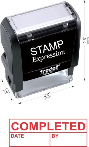 StampExpression - مكتمل بالتاريخ وبواسطة ختم مطاطي ذاتي التحبير للمكتب - بالحبر الأحمر (A-5814) in Saudi Arabia