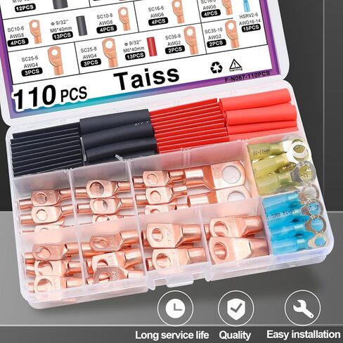 تنتهي كبل البطارية Taiss 160pcs ، العروات الأسلاك النحاسية ، AWG 2/4/6/8/10/12 Gauge Copper Lugs تشكيلة ، موصلات حلقة النحاس مع تقليص الحرارة in Saudi Arabia