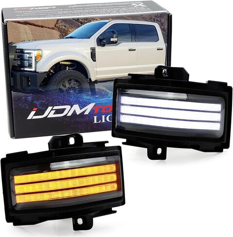 iJDMTOY عدسة شبه شفافة وميض ديناميكي متسلسل ثلاثي الصفوف بمرآة جانبية LED كاملة مجموعة ضوء إشارة الانعطاف متوافقة مع مرآة سحب Ford F-250 F-350 2017-2022 in Kuwait