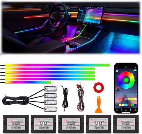 إضاءة محيطة للسيارة من الأكريليك، طقم شريط LED داخلي RGB مع وضع مزامنة الموسيقى، طول 55 بوصة مناسب للبيك اب والشاحنات وسيارات الدفع الرباعي والمركبات الكبيرة (10 في 1) in Saudi Arabia