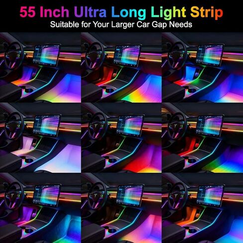 إضاءة محيطة للسيارة من الأكريليك، طقم شريط LED داخلي RGB مع وضع مزامنة الموسيقى، طول 55 بوصة مناسب للبيك اب والشاحنات وسيارات الدفع الرباعي والمركبات الكبيرة (10 في 1) in Saudi Arabia