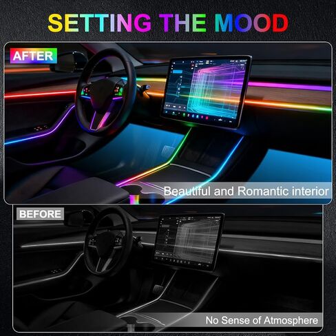 إضاءة محيطة للسيارة من الأكريليك، طقم شريط LED داخلي RGB مع وضع مزامنة الموسيقى، طول 55 بوصة مناسب للبيك اب والشاحنات وسيارات الدفع الرباعي والمركبات الكبيرة (10 في 1) in Saudi Arabia