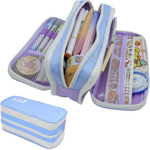 Large Capacity Pencil Case 3 Compartment Pouch Pen Bag for School Girl Boy Teen Men Women (Green) in Saudi Arabia