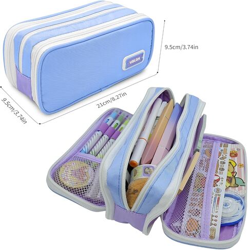 Large Capacity Pencil Case 3 Compartment Pouch Pen Bag for School Girl Boy Teen Men Women (Green) in Saudi Arabia