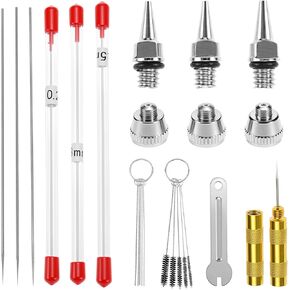 QWORK 21-Piece Airbrush Nozzle Cap Kit with Needles & Cleaning Tools - Airbrush Needle Replacement Parts for 0.2/0.3/0.5 mm Sizes in Saudi Arabia