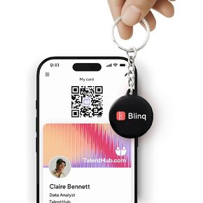 سلسلة مفاتيح Blinq NFC - بطاقة عمل رقمية - مشاركة فورية عبر الصنبور - متوافقة مع iPhone وAndroid (أسود) in Kuwait