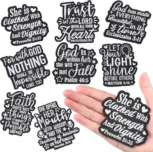 Lyrow 8 Pcs Christian Iron on Patches Bible Faith Verse Patches for Women 3 Inch Inspirational Motivational Religious Sew on Applique for Hat Backpack Jacket DIY Accessories Gift(Classic) in Saudi Arabia