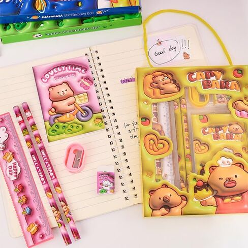 Pink-6 القرطاسية مبراة أقلام رصاص، مساطر، محايات، دفاتر ملاحظات صغيرة، مجموعات قرطاسية إبداعية، مناسبة للفصول الدراسية والعائلات. in Saudi Arabia