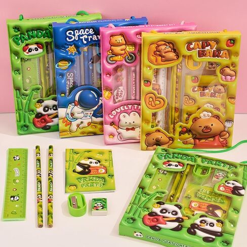 Pink-6 القرطاسية مبراة أقلام رصاص، مساطر، محايات، دفاتر ملاحظات صغيرة، مجموعات قرطاسية إبداعية، مناسبة للفصول الدراسية والعائلات. in Saudi Arabia