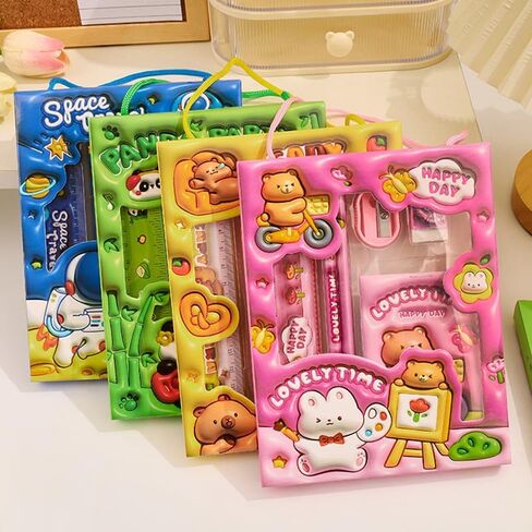 Pink-6 القرطاسية مبراة أقلام رصاص، مساطر، محايات، دفاتر ملاحظات صغيرة، مجموعات قرطاسية إبداعية، مناسبة للفصول الدراسية والعائلات. in Saudi Arabia