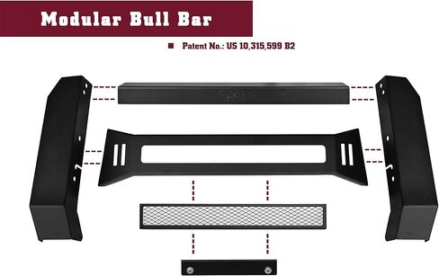 TAC Modular Bull Bar Fit 2019-2023 Ford Ranger Truck Pickup ذو ملمس ناعم أسود متوافق مع مصابيح LED للطرق الوعرة (إصدار شبكة المفترس) in Saudi Arabia