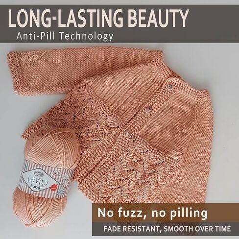 Lavita Baby Premium Anti-Pill 3 Pack of 100gr/3,5oz - 100% Acrylic Yarn for Knitting & Crocheting – Soft - Hypoallergenic - Machine - Washable & Ideal for Baby & Adult Projects 820 yd - 10.5 oz in Saudi Arabia