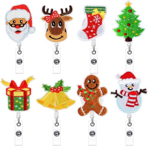NACHLYNN 8 Pcs Christmas Felt Badge Reels Cute Badge Holder Retractable Clip for Nurses Doctor ID Badges Name Cards Teacher Student Office Worker Gifts in Saudi Arabia