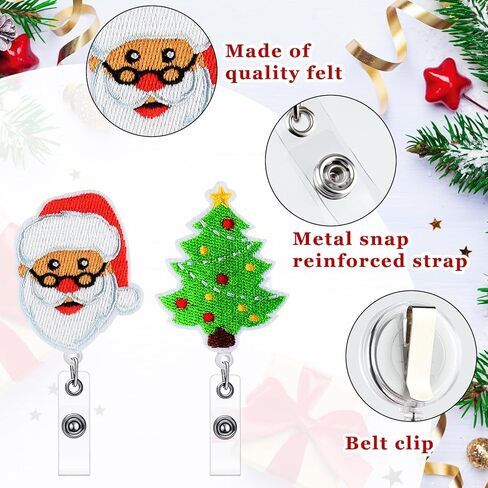 NACHLYNN 8 Pcs Christmas Felt Badge Reels Cute Badge Holder Retractable Clip for Nurses Doctor ID Badges Name Cards Teacher Student Office Worker Gifts in Saudi Arabia