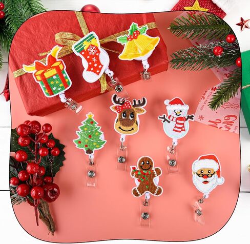 NACHLYNN 8 Pcs Christmas Felt Badge Reels Cute Badge Holder Retractable Clip for Nurses Doctor ID Badges Name Cards Teacher Student Office Worker Gifts in Saudi Arabia