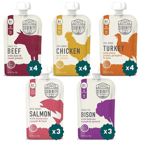 Serenity Kids 7+ Months World Explorers Baby Food Pouches Puree Made With Ethically Sourced Meats & Organic Veggies | 3.5 Ounce BPA-Free Pouch | World Explorers Intro Pack | 6 Count in Kuwait