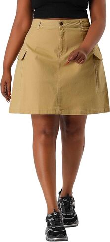 تنورة Agnes Orinda مقاس كبير للنساء تنانير واسعة كاجوال فوق الركبة وسحاب أمامي 2023 in Kuwait