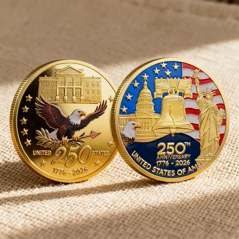 250th Anniversary Challenge Coin, Double-Sided Commemorative Coin for 250 Years Anniversary/Veterans/Independence Day, Patriotic Coins for Collectors(1.57") in Saudi Arabia