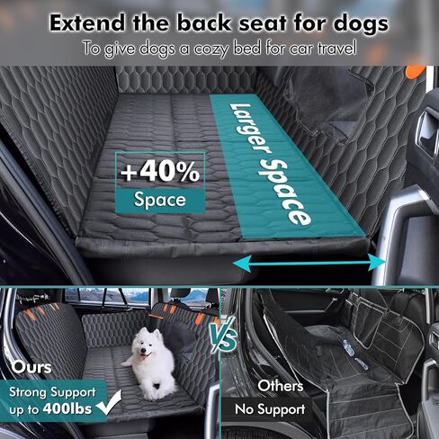 موسع المقعد الخلفي للكلاب - يدعم 330 رطلاً، غطاء مقعد سيارة للكلاب من الأسفل قابل للفصل، 600D عالي التحمل مقاوم للخدش غير قابل للانزلاق، أرجوحة للكلاب للسيارة، شاحنة سوداء مع توزيع مضاد للانزلاق in Kuwait