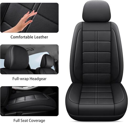 Faux Leather Car Seat Cover Quilting Foam Cover Sets，Universal Fit Padded of Most Car with Waterproof and Breath (Grey Square Full Set) in Saudi Arabia