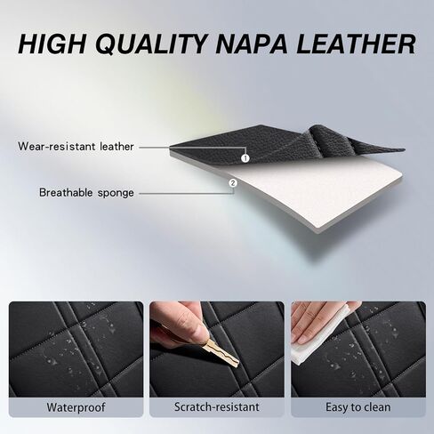 Faux Leather Car Seat Cover Quilting Foam Cover Sets，Universal Fit Padded of Most Car with Waterproof and Breath (Grey Square Full Set) in Saudi Arabia