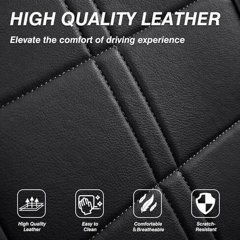 Faux Leather Car Seat Cover Quilting Foam Cover Sets，Universal Fit Padded of Most Car with Waterproof and Breath (Grey Square Full Set) in Saudi Arabia