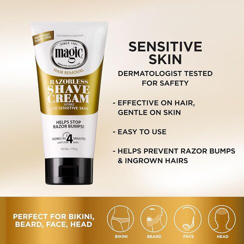 Razorless Shaving Cream for Men by SoftSheen-Carson Magic, Hair Removal Cream, for Bald Head Maintenance, No Razor Needed, Depilatory Cream Works in 4 Minutes for Coarse Curly Hair, 6 oz in Saudi Arabia
