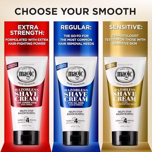 Razorless Shaving Cream for Men by SoftSheen-Carson Magic, Hair Removal Cream, for Bald Head Maintenance, No Razor Needed, Depilatory Cream Works in 4 Minutes for Coarse Curly Hair, 6 oz in Saudi Arabia
