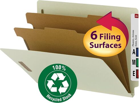 Smead 100% Recycled Pressboard End Tab Classification Folder, 2 Dividers, 2" Expansion, Letter Size, Gray/Green, 10 per Box (26802) in Saudi Arabia