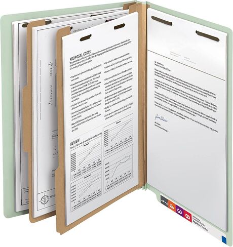 Smead 100% Recycled Pressboard End Tab Classification Folder, 2 Dividers, 2" Expansion, Letter Size, Gray/Green, 10 per Box (26802) in Saudi Arabia