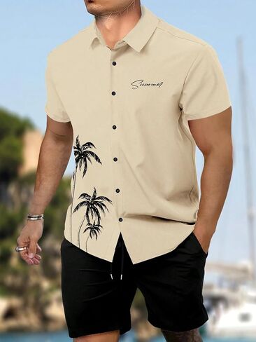 GORGLITTER Men's Hawaiian Matching Set Summer Beach 2 Piece Outfits Flower Button Down Shirts and Shorts Set in Kuwait