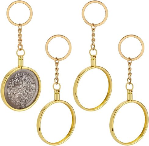FINGERINSPIRE 4PCS Coin Holder Keychain 1.9 Inch Round Gold Medallion Holder Alloy Key Ring for Challenge Coins Collectible Tokens Commemorative Medals Custom Medallions Souvenirs in Saudi Arabia