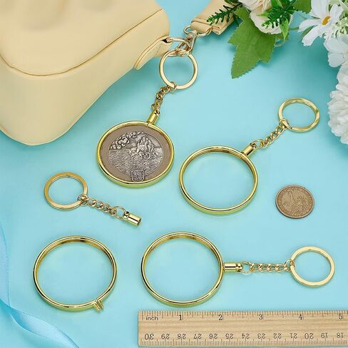 FINGERINSPIRE 4PCS Coin Holder Keychain 1.9 Inch Round Gold Medallion Holder Alloy Key Ring for Challenge Coins Collectible Tokens Commemorative Medals Custom Medallions Souvenirs in Saudi Arabia