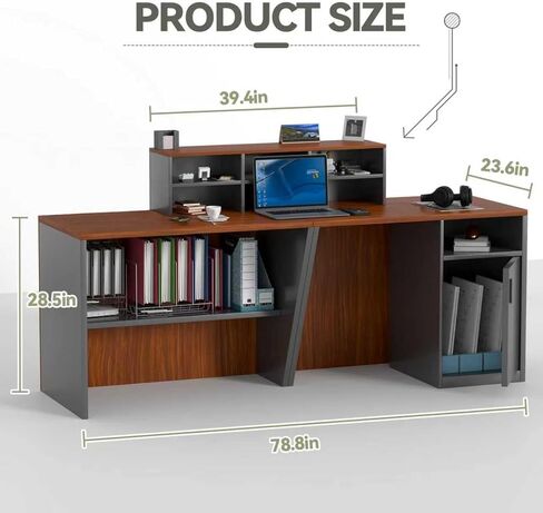 Reception Desk with Counter, Large Reception Desk with Storage, Sturdy Office Computer Workstation for Office, Beauty Salon, Retail, Lobby in Saudi Arabia