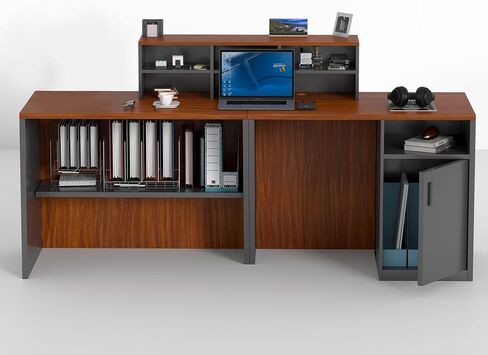 Reception Desk with Counter, Large Reception Desk with Storage, Sturdy Office Computer Workstation for Office, Beauty Salon, Retail, Lobby in Saudi Arabia